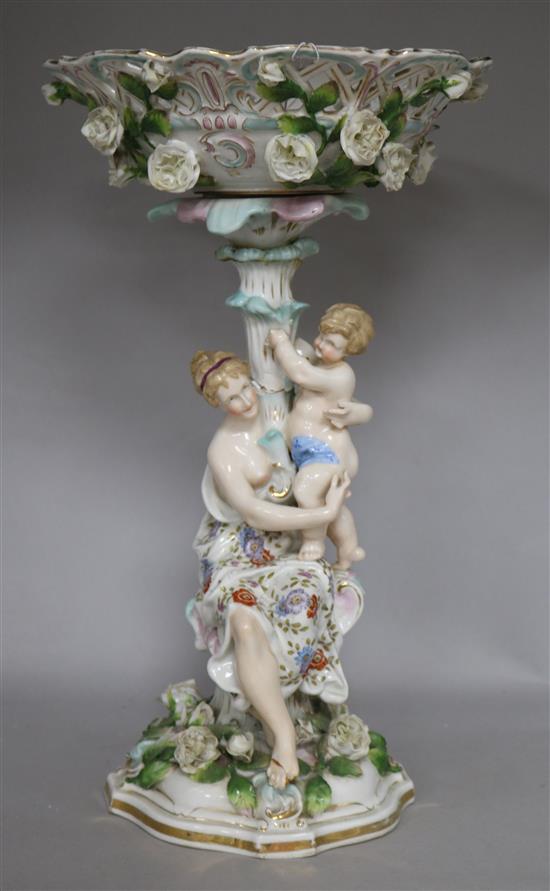 A German porcelain figural centrepiece, height 40cm (a.f.)